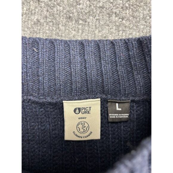 Picture Organic Clothing Merino Wool Sweater Men's Large Navy Blue Cable Knit - Picture 2 of 8